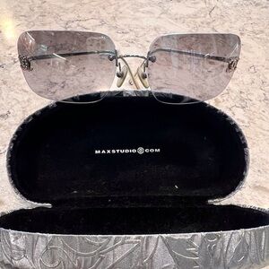 CHANEL vintage crystal double CC logo gradient rimless sunglasses